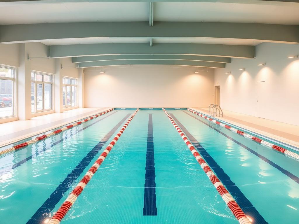Piscina semiolímpica com raias para aulas de natação